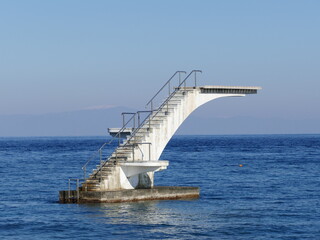 Diving platform in front of the beach of Rhodes Town, Rhodes, Greece