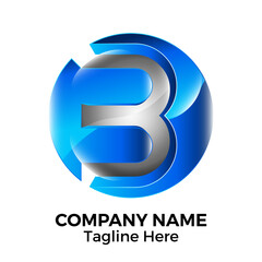 Abstract 3d logo design template. Metal 3d letter B sphere logo design. Circle letter brand identity
