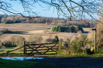 View across the Wye downs from Crundale Church near Ashford in Kent, England