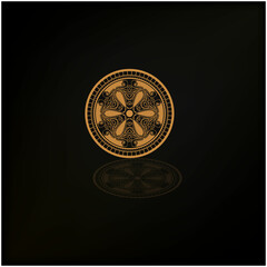 Golden Badge Label Coin with black background. Satisfaction gold badge