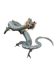 3D rendering of a long bodied dragon from Chinese folklore isolated on a white background.