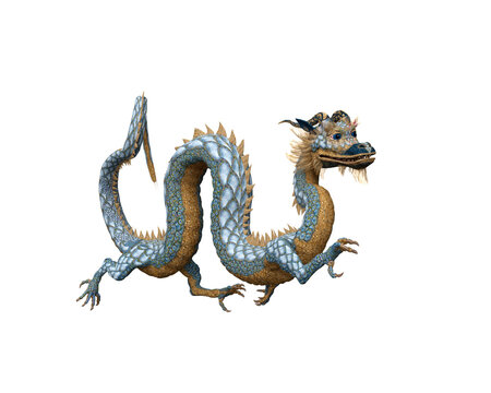 3D rendering of a Chinese fantasy dragon isolated on a white background.