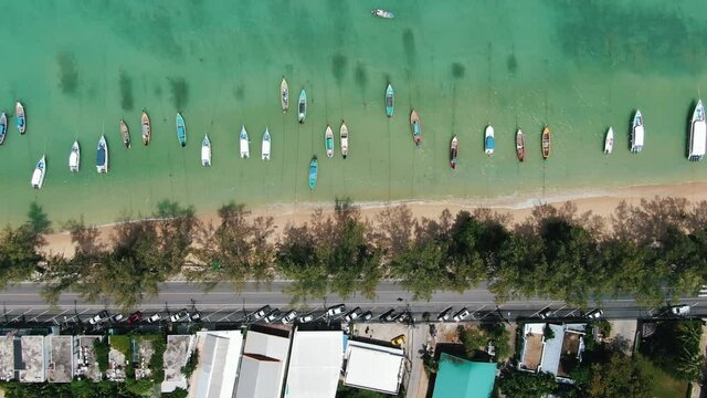 Beautiful boat tourism in summer of tropical island.Top view beach phuket vacation and holiday concept.
