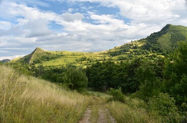 Fototapeta na wymiar Beautiful landscape, with trees and hills on Trascau mountains in Transylvania, Romania.
