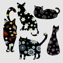 Cats abstract with cute flower vector ilustration.Great for sticker,wall art ,any print.Editable.