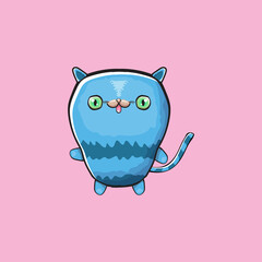 kawaii cute blue cat isolated on pink background. Cartoon happy blue baby kitten with big eyes