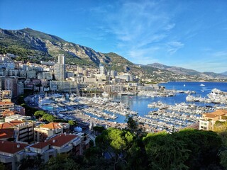 Fototapeta na wymiar View of the sea coast in the center of Monaco, Europe
