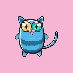 kawaii cute blue cat isolated on pink background. Cartoon happy blue baby kitten with big eyes