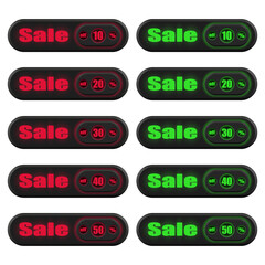 Sale and discount labels. Vector illustration. Neon.