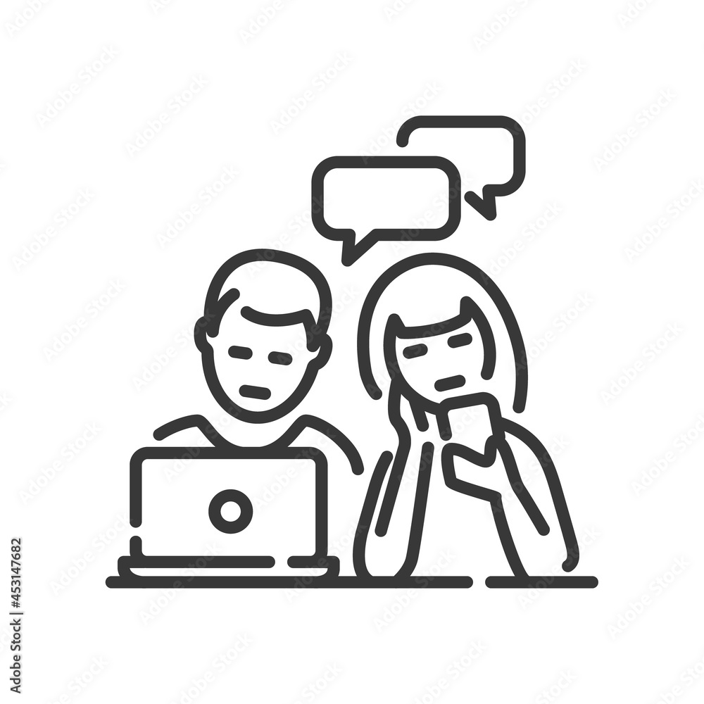 Poster internet addiction - vector line design single isolated icon