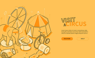 Visit a circus - line design style isometric web banner