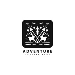 Hipster adventure badge with deer and tree illustration. Vector graphics for t-shirt prints and logo.
