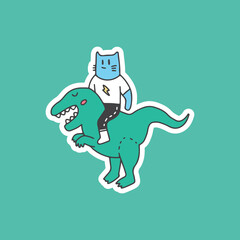 Trendy cat ride a dinosaur. Vector graphics for t-shirt prints and other uses.