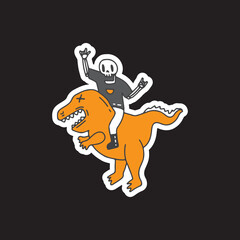 Trendy skull ride a dinosaur. Vector graphics for t-shirt prints and other uses.