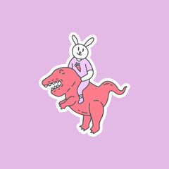 lovely bunny and dinosaur illustration. Vector graphics for t-shirt prints and other uses.
