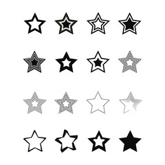 Set of black stars on white background. Contour drawing. Star shape icon.