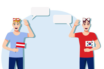 Men with Austrian and South Korean flags. Background for the text. Communication between native speakers of the language. Vector illustration.
