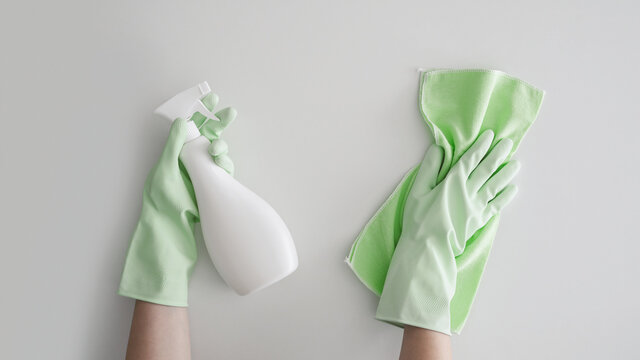 Cleaning service flat lay concept.