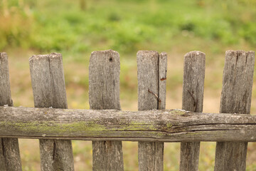 Old wooden fence and meadow.