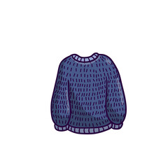 Sweater. Warm woolen pullover. Winter clothing. Blue Outline cartoon illustration