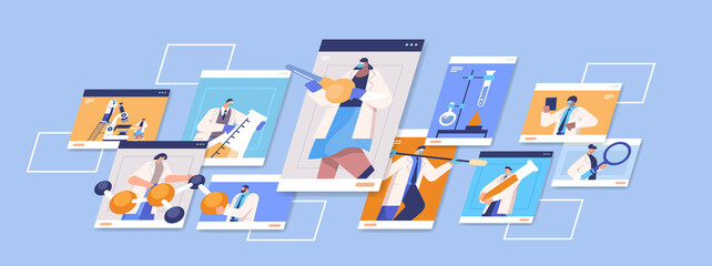 mix race researchers working with test tubes scientists making chemical experiments in laboratory