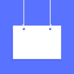White hanging sign isolated on a blue background
