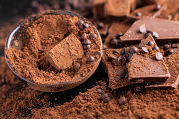 candies chocolate truffle in cocoa powder natural dessert sweets meal snack on the table copy space food background rustic