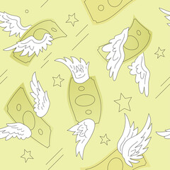 Fototapeta premium Paper Money With Wings Seamless Pattern