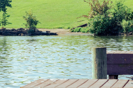 small beach at waters edge