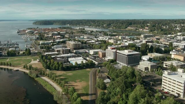 Aerial: Downtown Olympia, Washington, USA