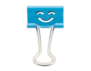 Smile blue binder clip isolated on white background