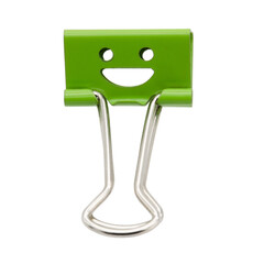 Smile green binder clip isolated on white background