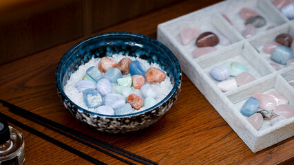 Colorful mineral stones, Beautiful semiprecious stones.