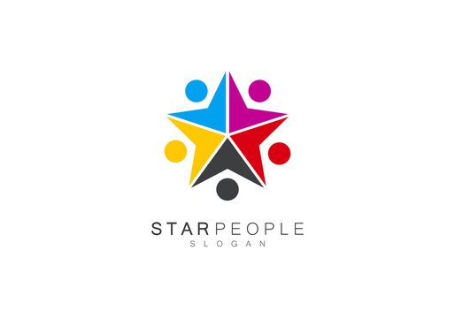 Abstract Star and People Logo. Colorful Five Star Icon Abstract People Logo isolated on white background. Flat Vector Logo Design Template Element.