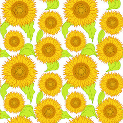 seamless pattern digital images of sunflower and leaves.