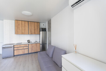 Kitchen and living room of loft apartment