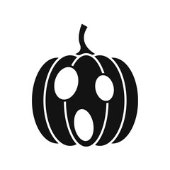 Black pumpkin with scary face. Concept of halloween. Flat cartoon vector illustration