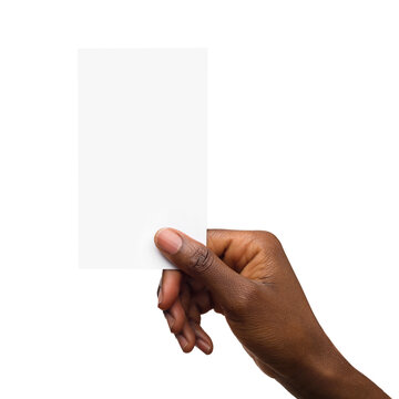 Black Female Hand Holding Empty White Card