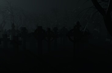 Fototapeta na wymiar A foggy and gloomy horror cemetery 3d-rendering