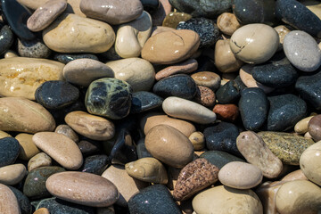 Close-up of pebbles on sea beach