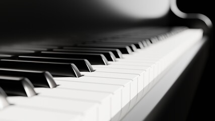 Fototapeta premium Piano keyboard close up view 3D illustration