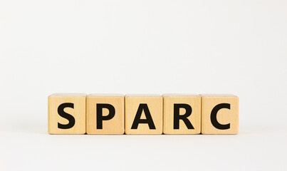 SPARC, special purpose acquisition rights company symbol. Cubes with words 'SPARC' on beautiful white background, copy space. Business and SPARC, special purpose acquisition rights company concept.