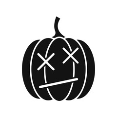 Black pumpkin with dead face. Concept of halloween. Flat cartoon vector illustration