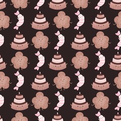 pattern with bun, cake and candy