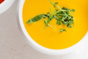 Carrot and pumpkin soups