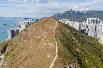 Aerial view of Aberdeen Typhoon Shelters and Ap Lei Chau Seen From mount Johnston, also known as...