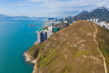 Aerial view of Aberdeen Typhoon Shelters and Ap Lei Chau Seen From mount Johnston, also known as Yuk Kwai Shan in Southern of Hong Kong