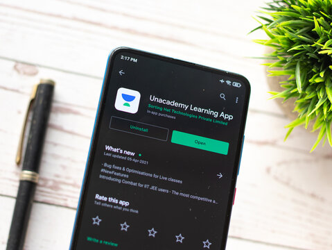 Assam, india - April 20, 2020 :  Unacademy, A online couching app for iit - jee, etc