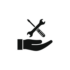 Wrench and screwdriver on hand icon flat style isolated on white background. Vector illustration