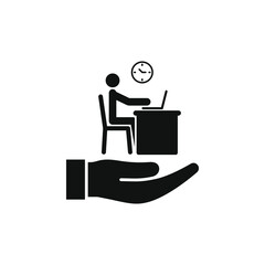 Businessman working on laptop on hand icon flat style isolated on white background. Vector illustration